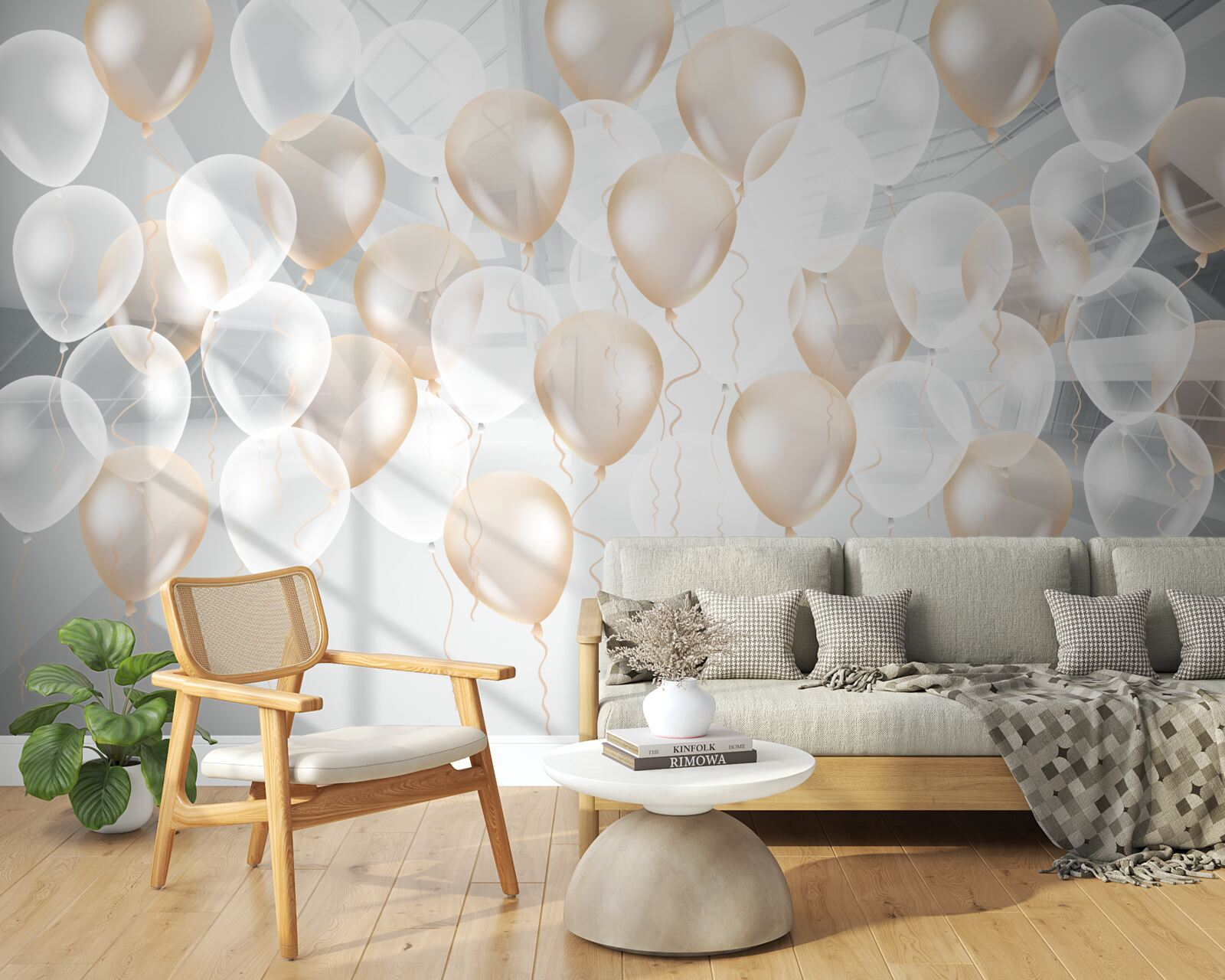 Papier peint ballons blancs et or