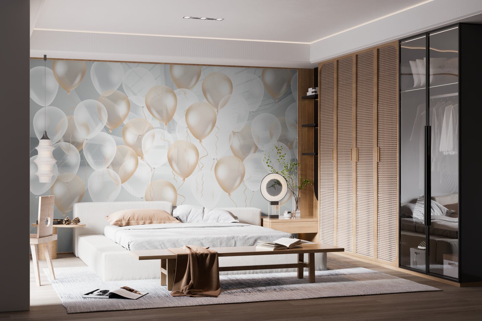 Papier peint ballons blancs et or