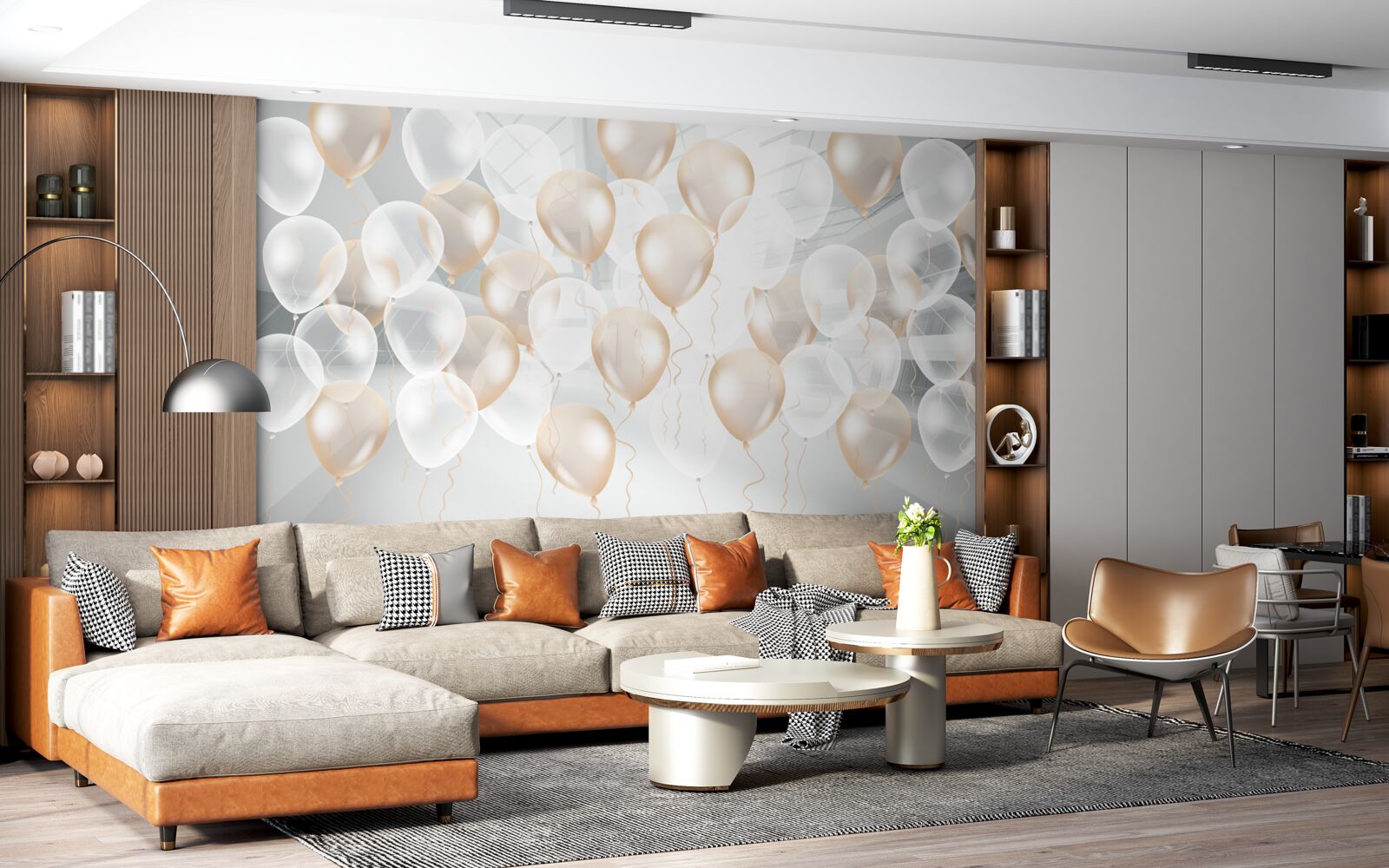 Papier peint ballons blancs et or