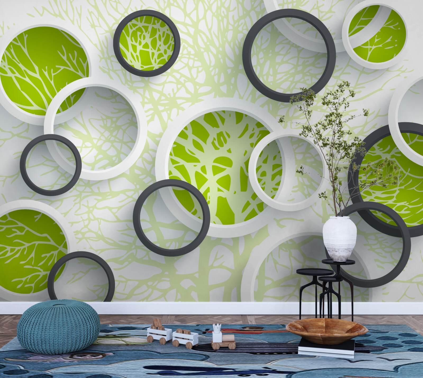 Papier peint les cercles de l'objectif reflètent le vert des feuilles de l'arbre