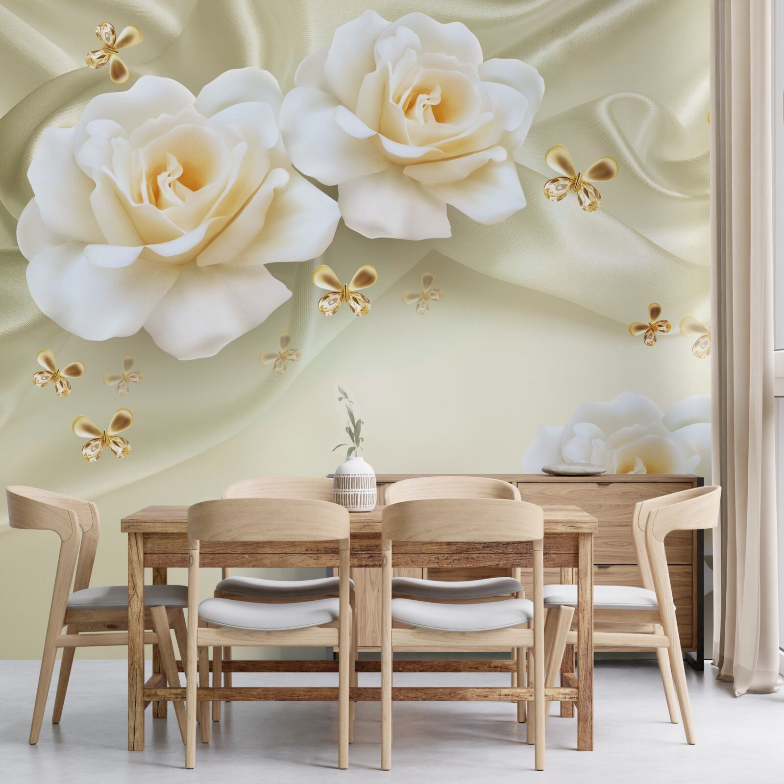 Papier peint roses de chaleur en soie