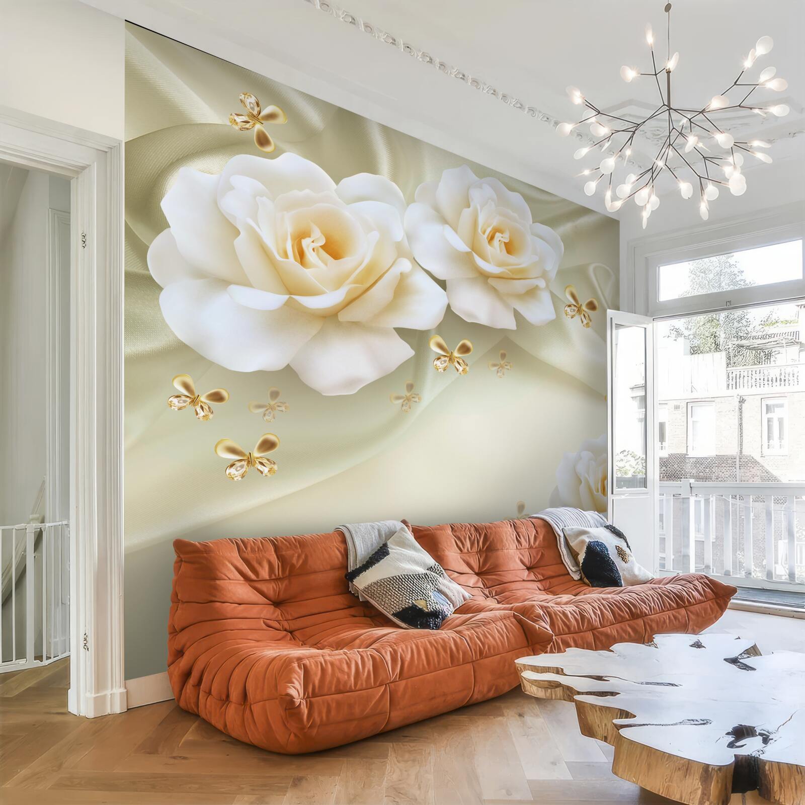 Papier peint roses de chaleur en soie