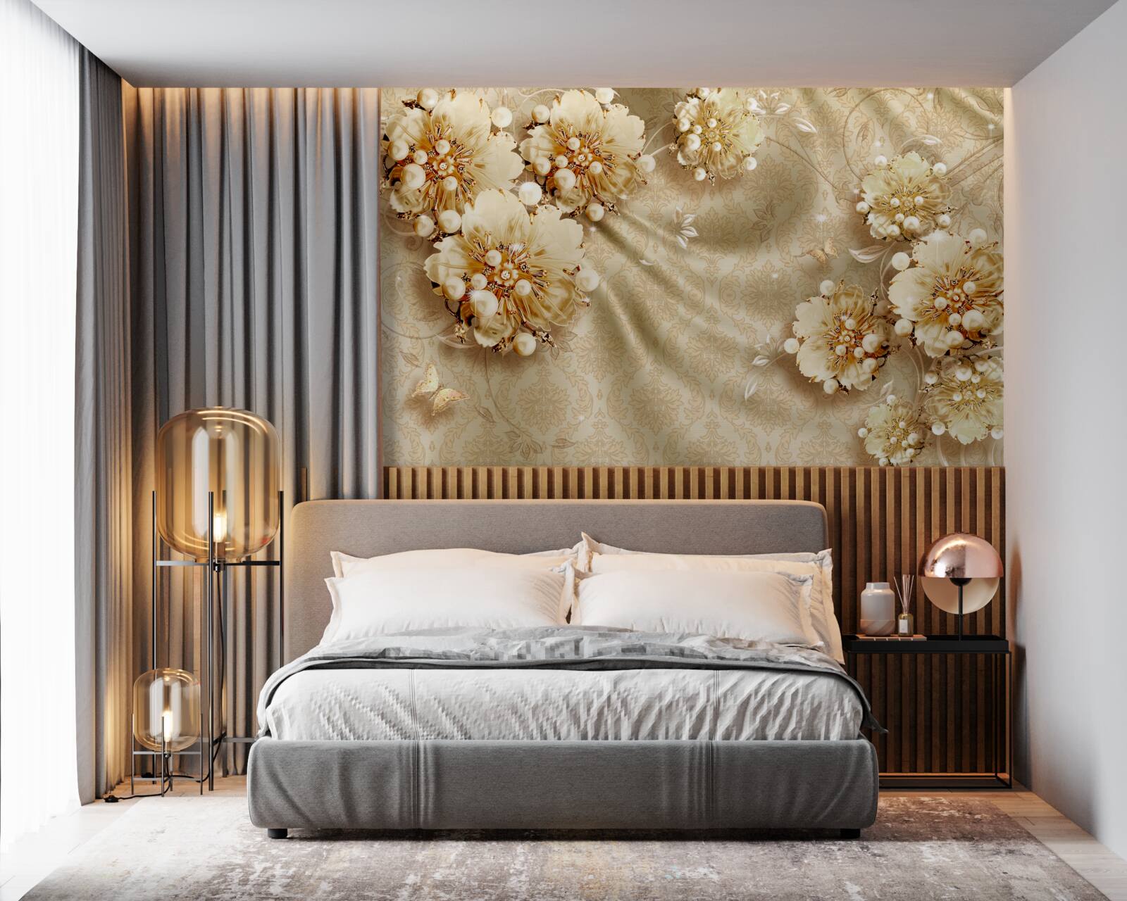 Papier peint les nuances de brun dominent les tons floraux et de soie