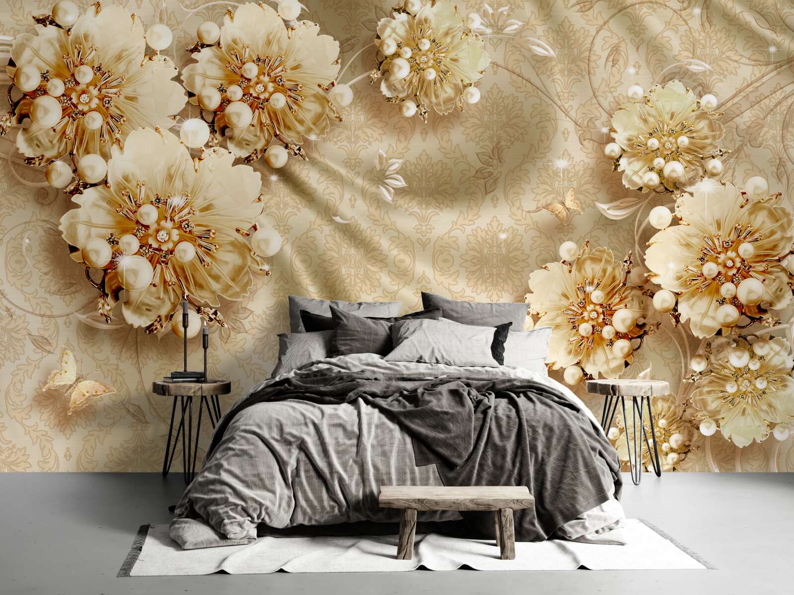 Papier peint les nuances de brun dominent les tons floraux et de soie