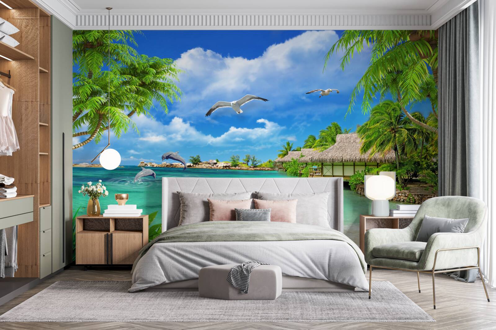 Papier peint rivage tropical avec eau azur