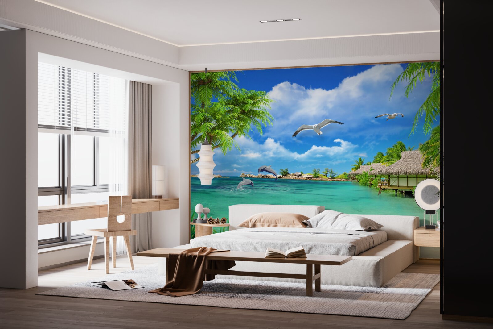 Papier peint rivage tropical avec eau azur