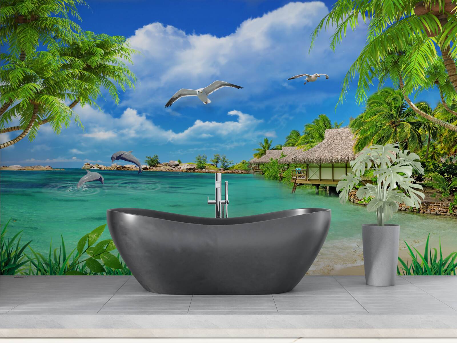 Papier peint rivage tropical avec eau azur