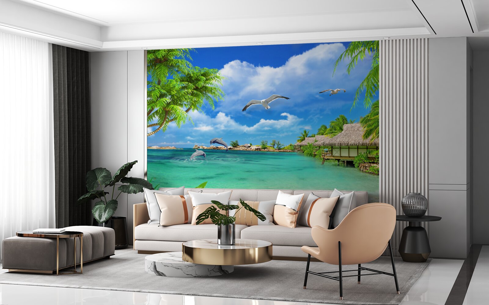 Papier peint rivage tropical avec eau azur