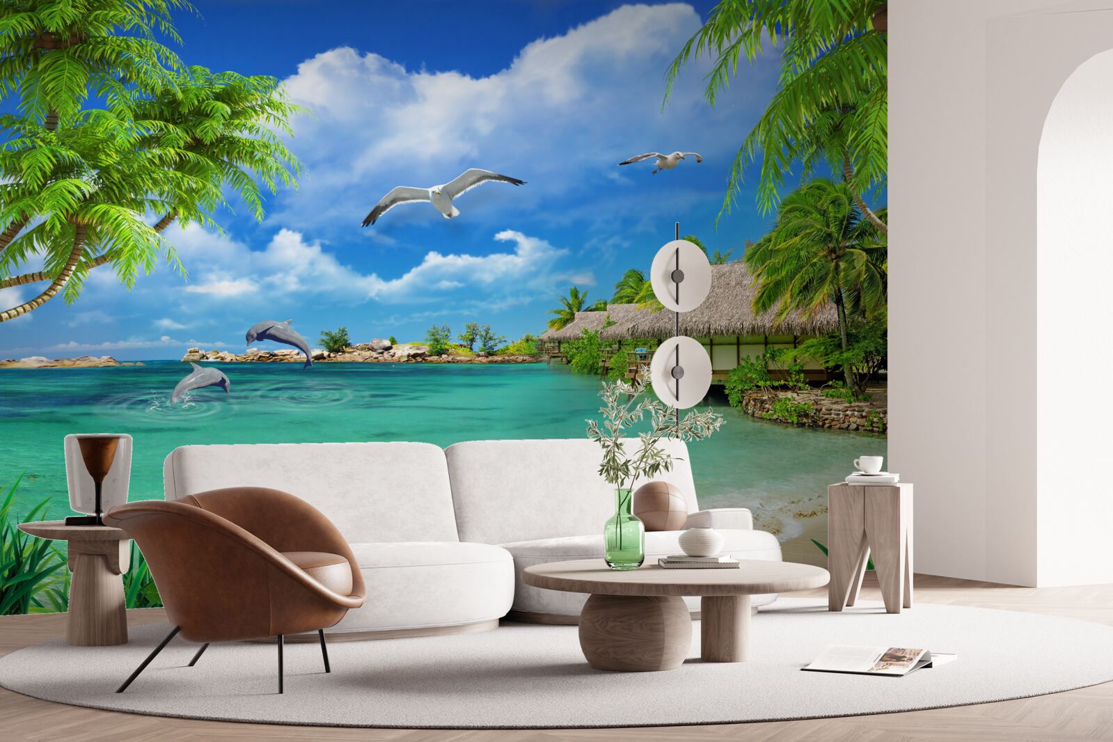 Papier peint rivage tropical avec eau azur