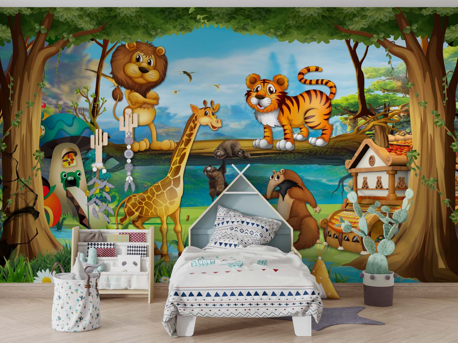 Papier peint animaux près d'un étang dans la forêt