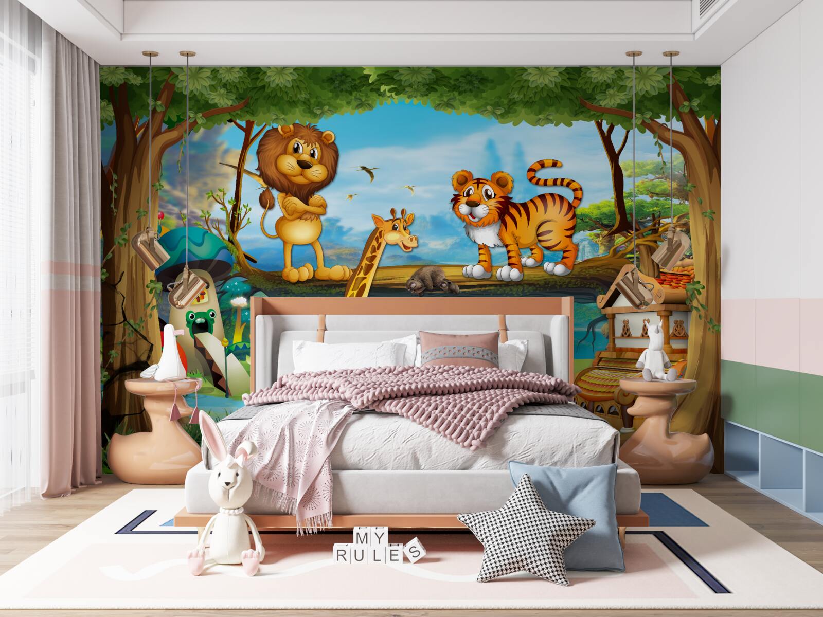 Papier peint animaux près d'un étang dans la forêt