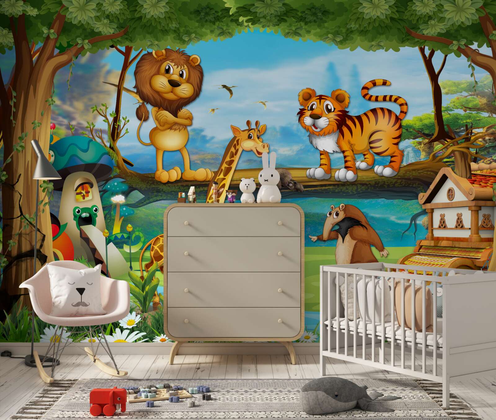 Papier peint animaux près d'un étang dans la forêt