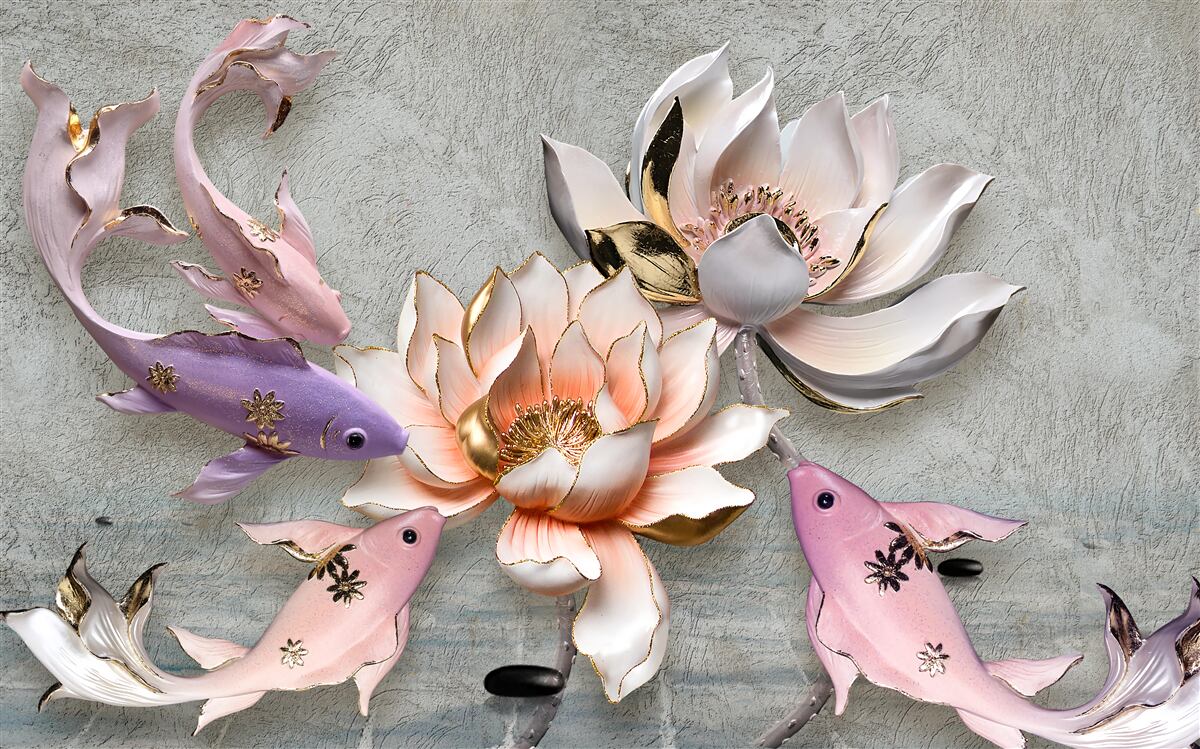 Papier peint des fleurs près d'un lac dans lequel nagent des cygnes