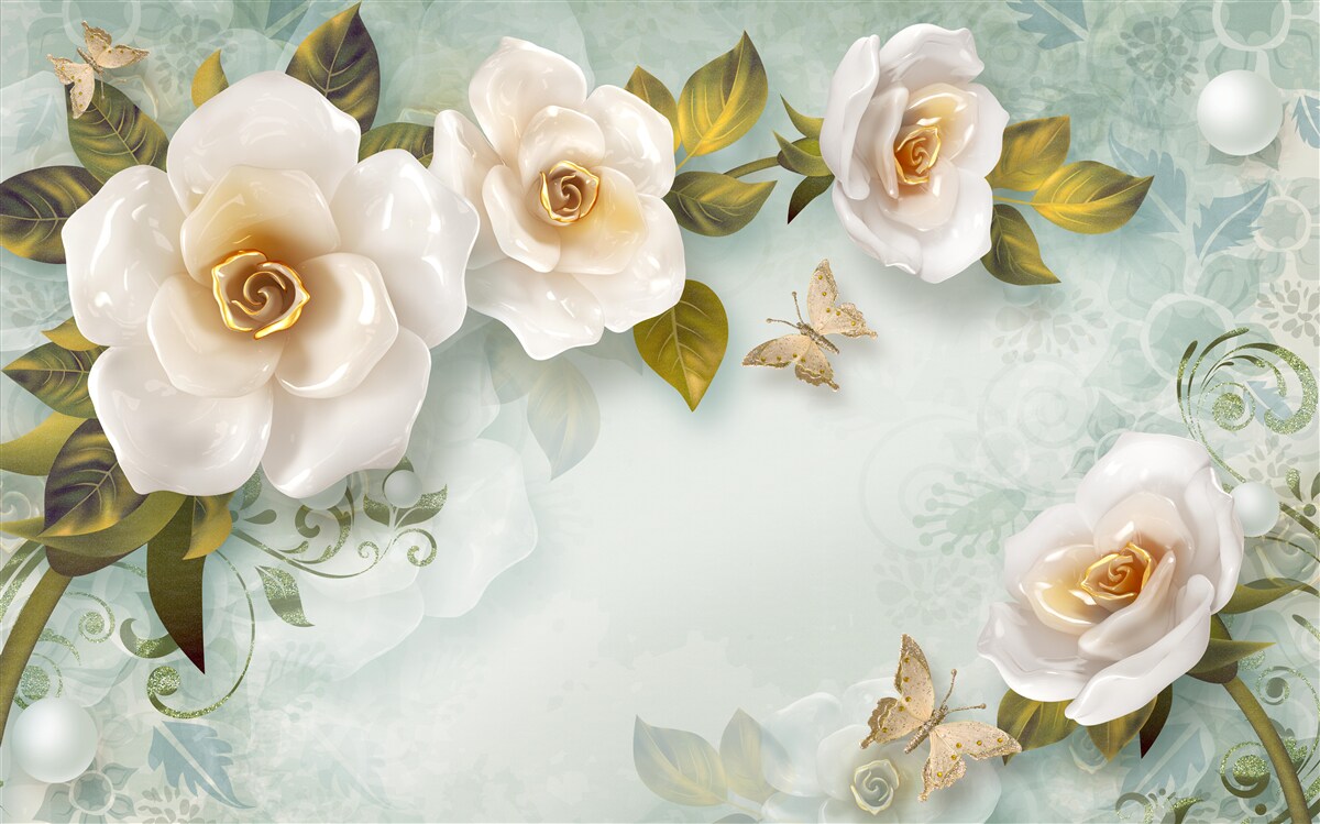 Papier peint roses en laque beige