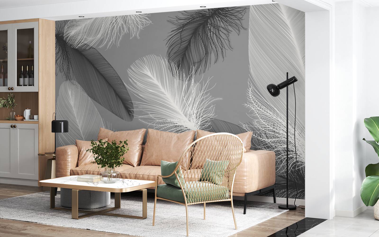 Papier peint assiettes argentées et légères