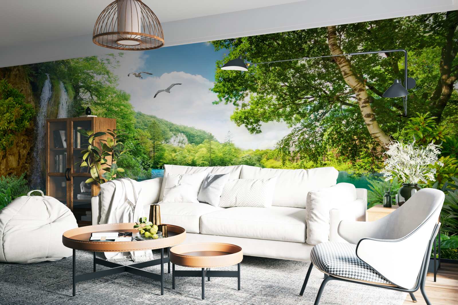 Papier peint une fabuleuse beauté naturelle entoure la cascade et le lac