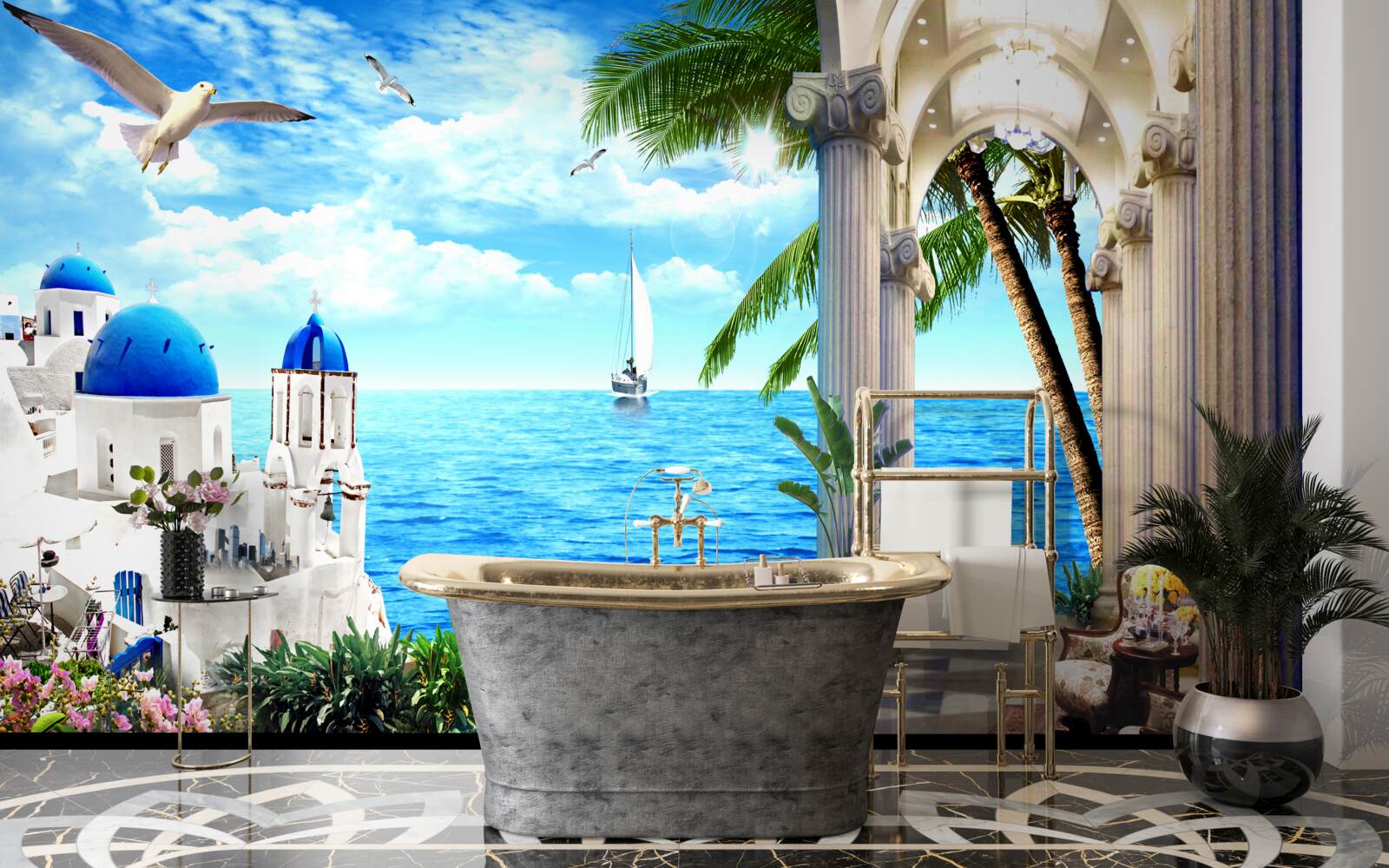 Papier peint Colonnade grecque menant à la mer