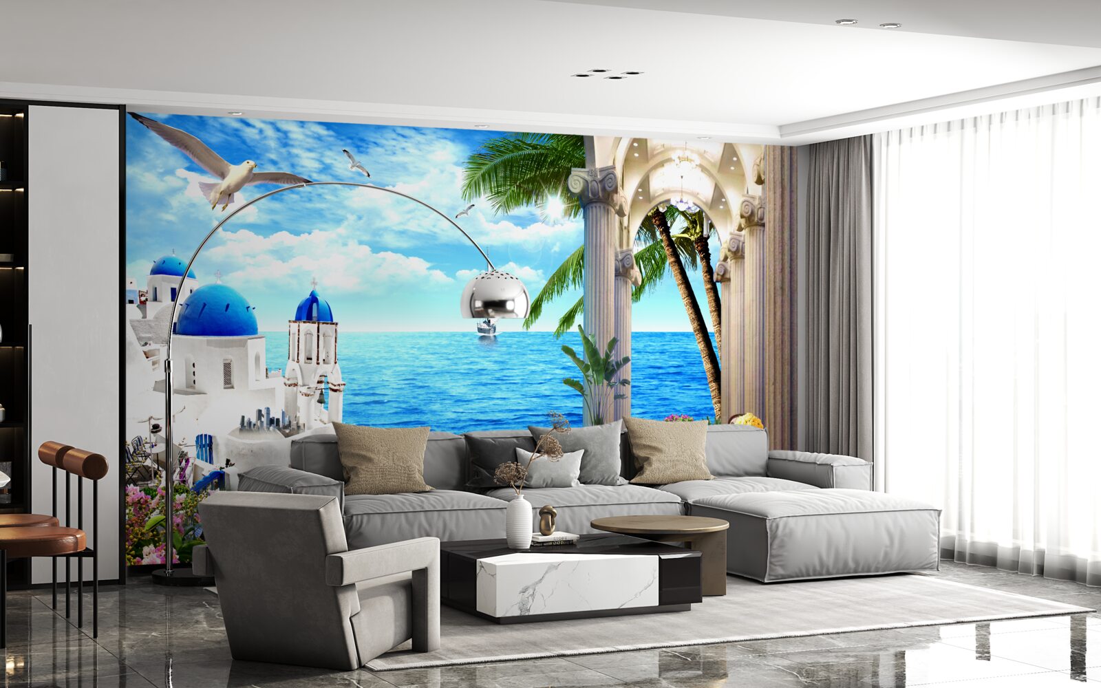 Papier peint Colonnade grecque menant à la mer