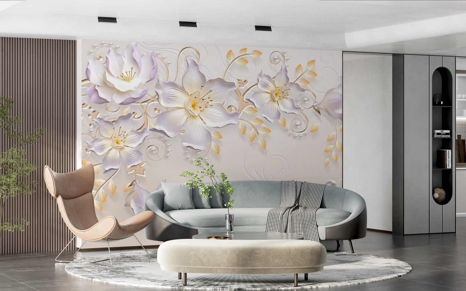 Papier peint Cygnes blancs et bourgeons légers