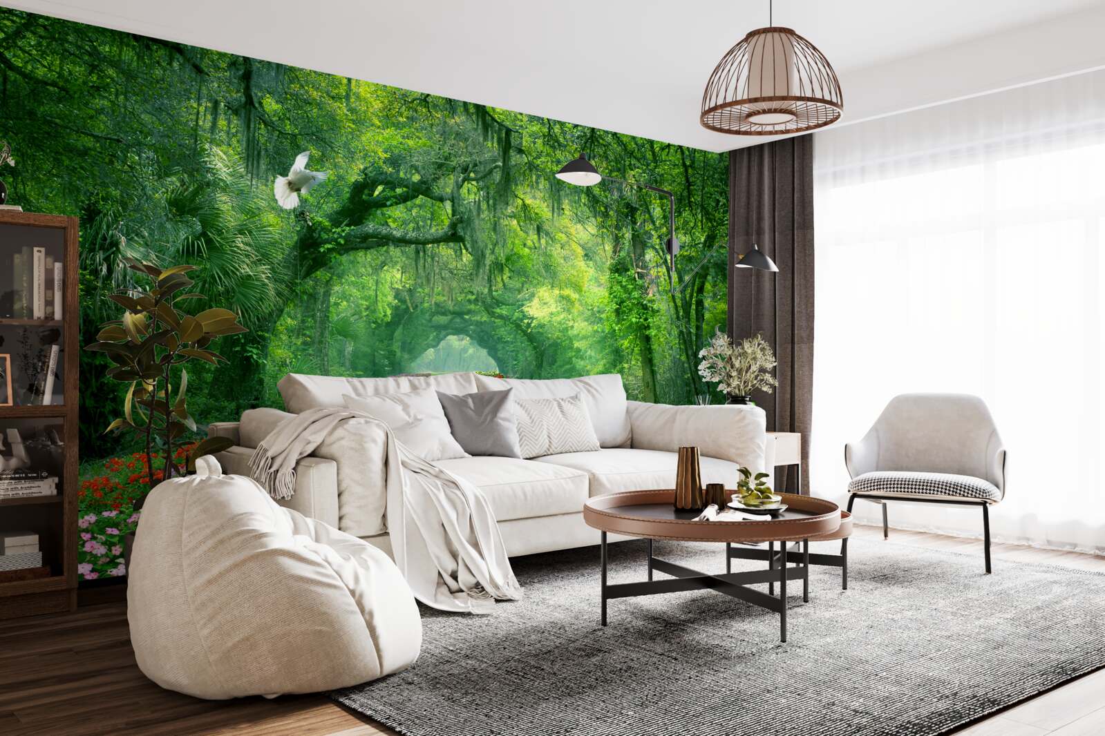 Papier peint un sentier tropical coloré et fleuri à travers la forêt