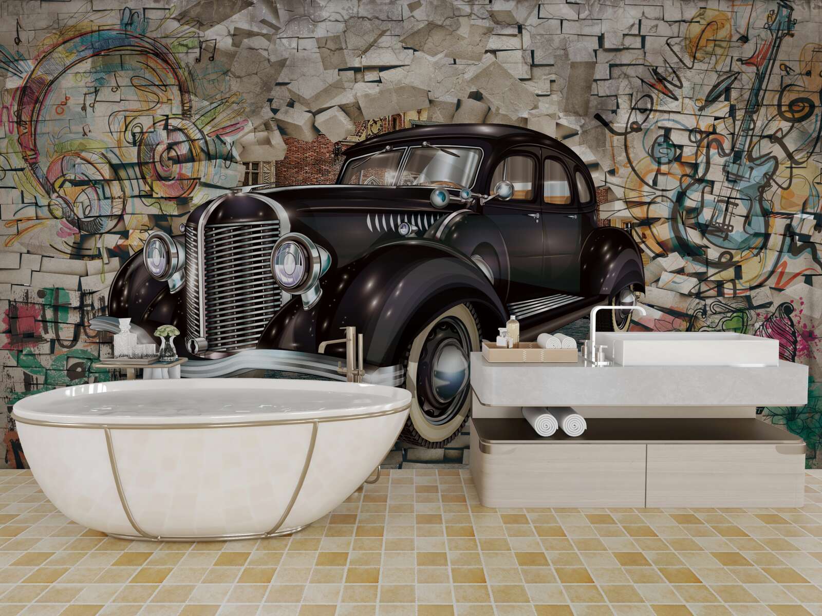 Papier peint une voiture noire du passé