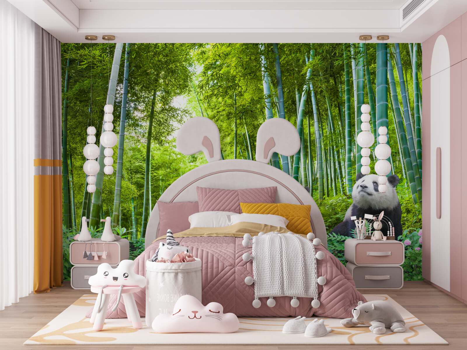 Papier peint il y a trois pandas dans la forêt