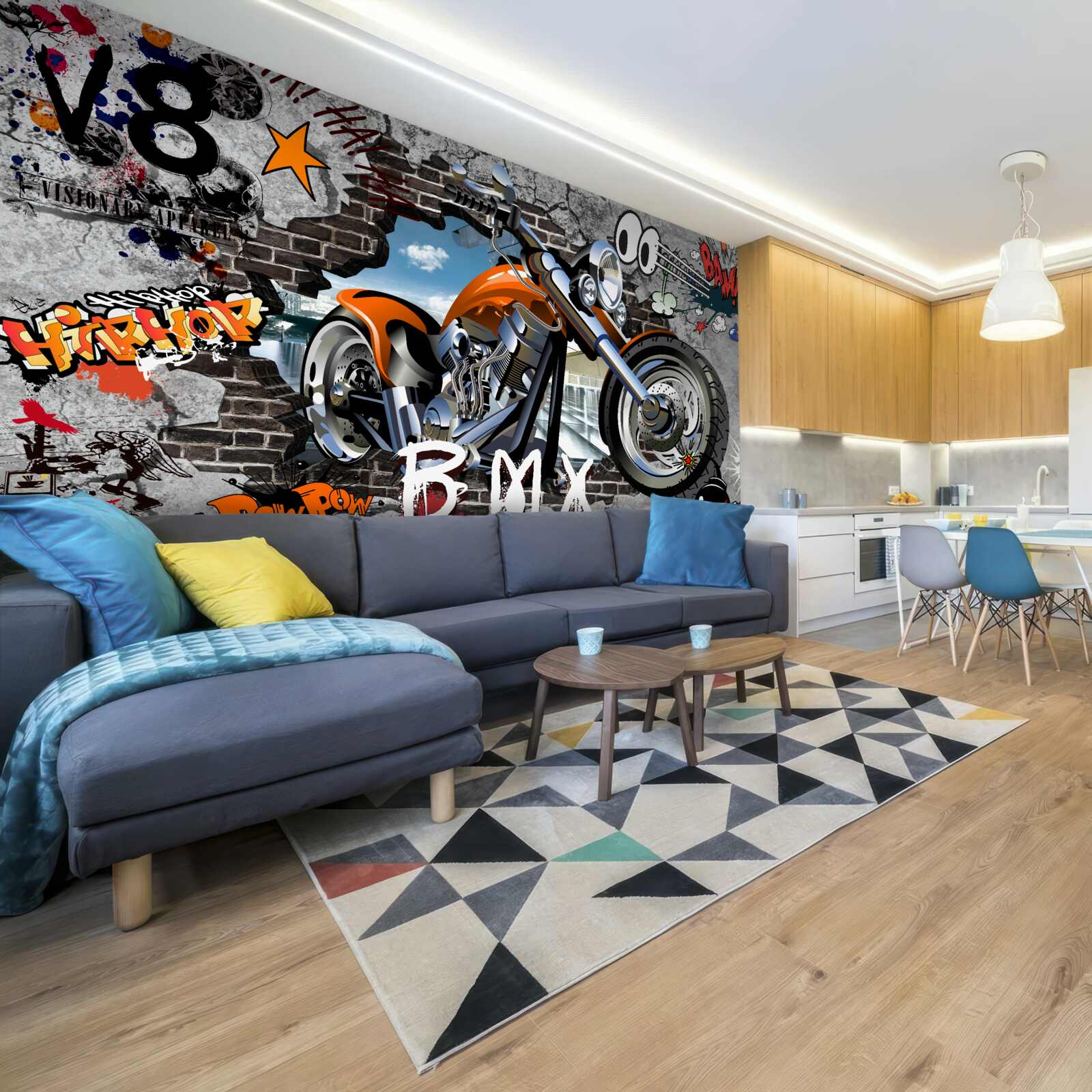 Papier peint graffiti en forme de moto