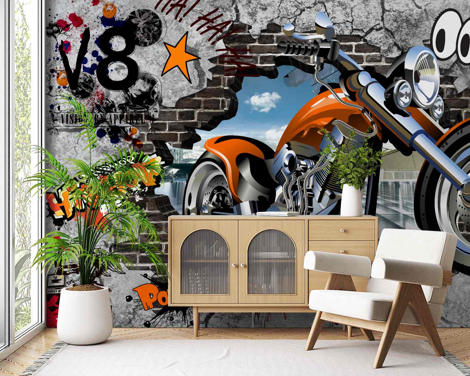 Papier peint graffiti en forme de moto