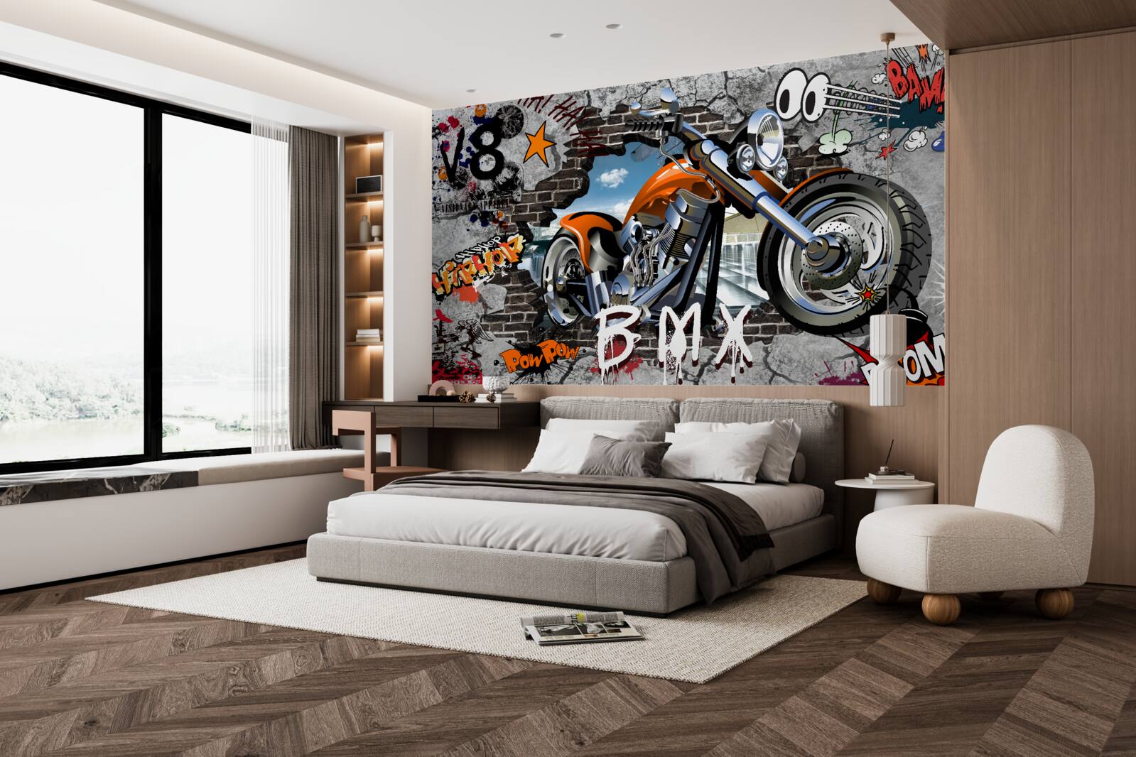 Papier peint graffiti en forme de moto