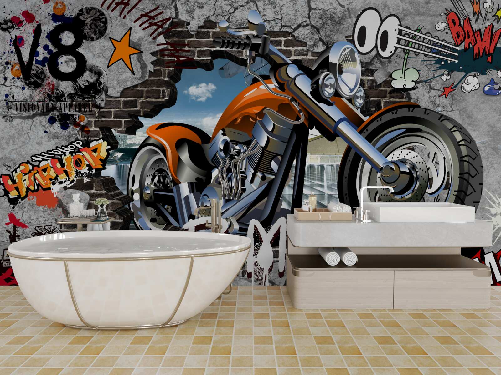Papier peint graffiti en forme de moto