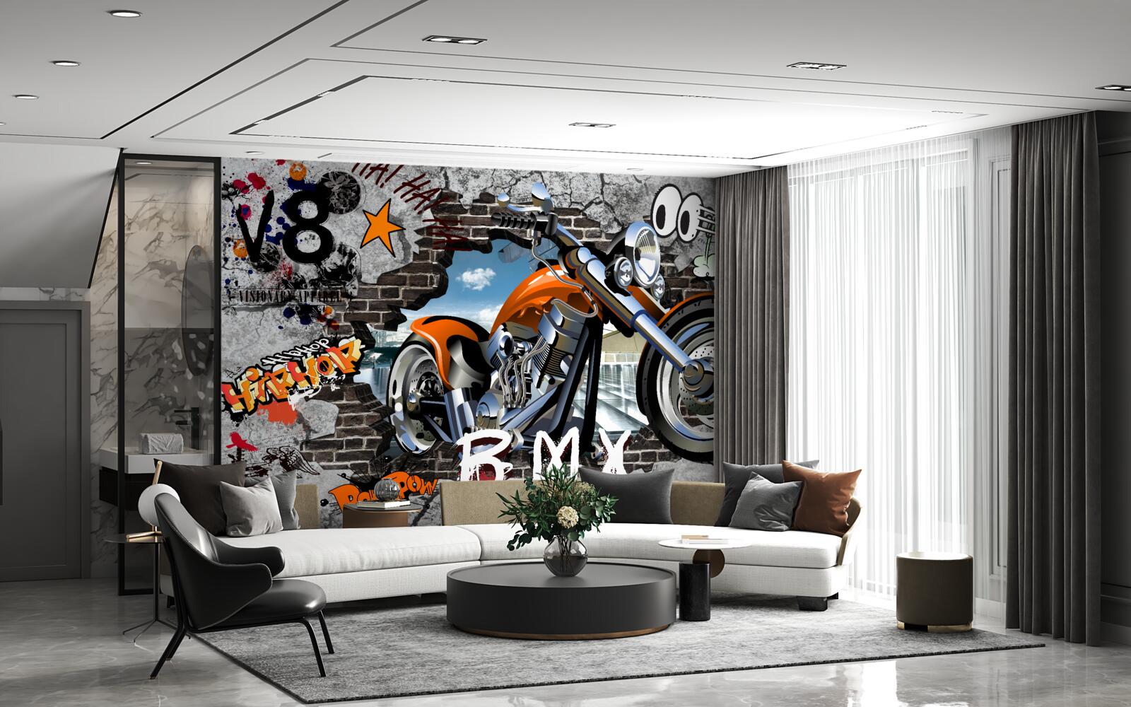 Papier peint graffiti en forme de moto