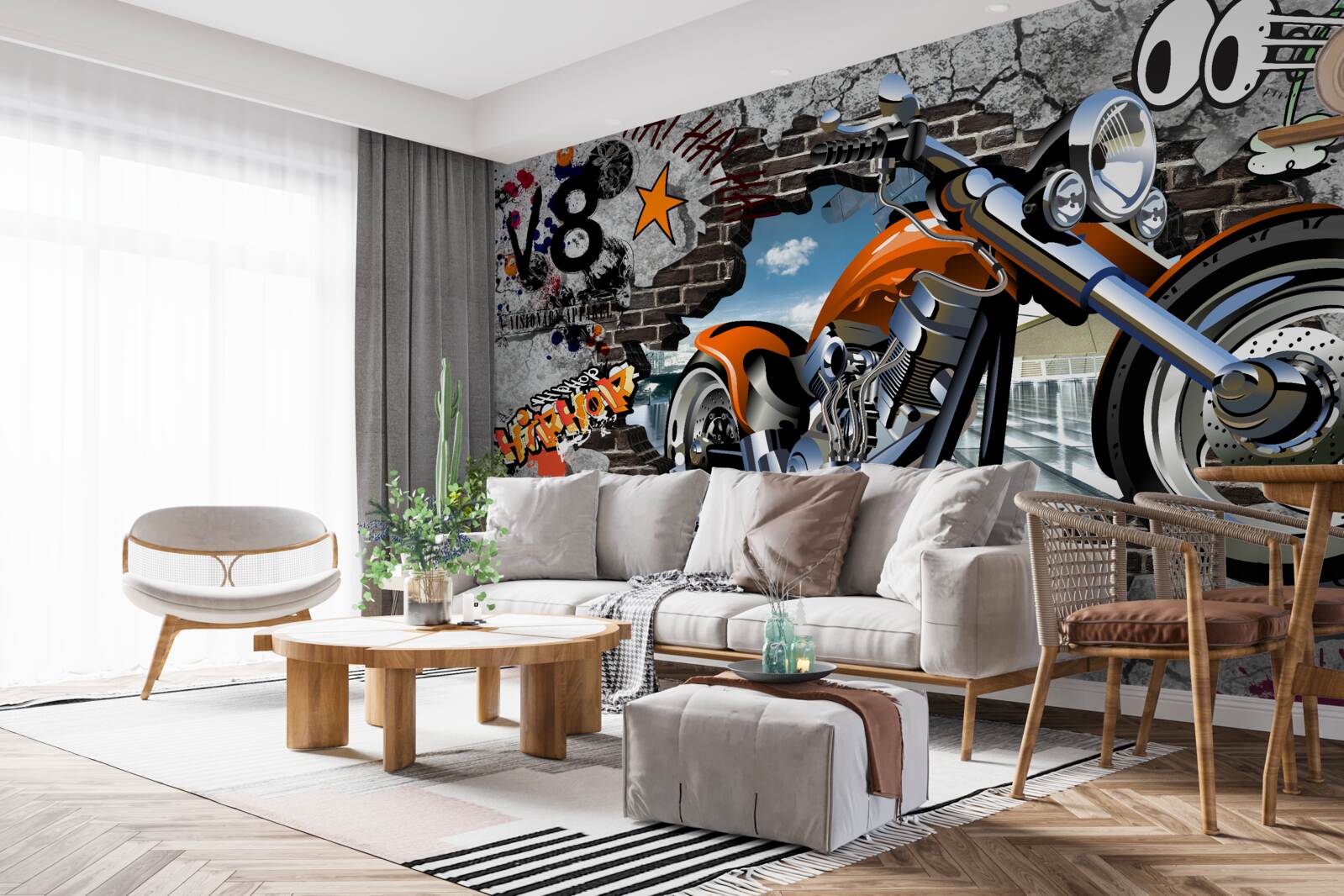 Papier peint graffiti en forme de moto