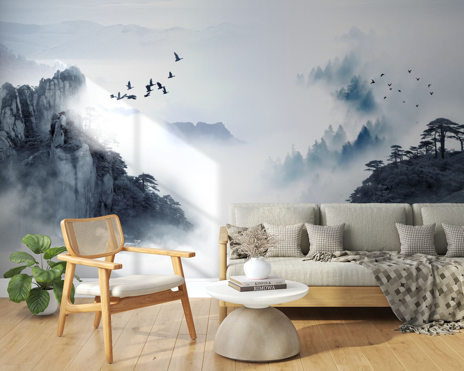 Papier peint par crainte du brouillard froid, les oiseaux prennent de la hauteur