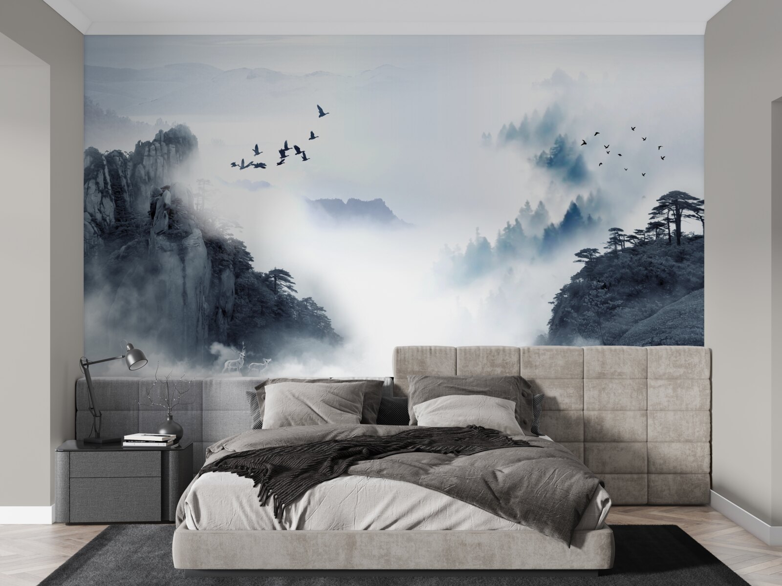 Papier peint par crainte du brouillard froid, les oiseaux prennent de la hauteur