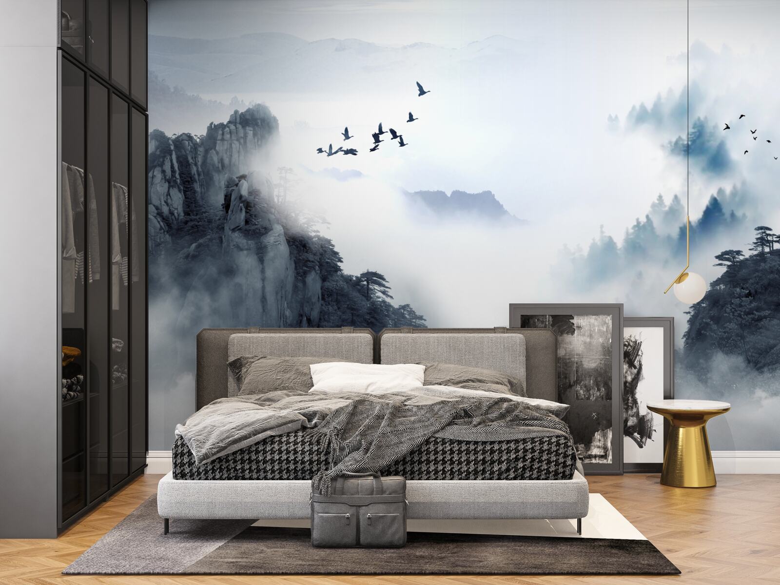 Papier peint par crainte du brouillard froid, les oiseaux prennent de la hauteur