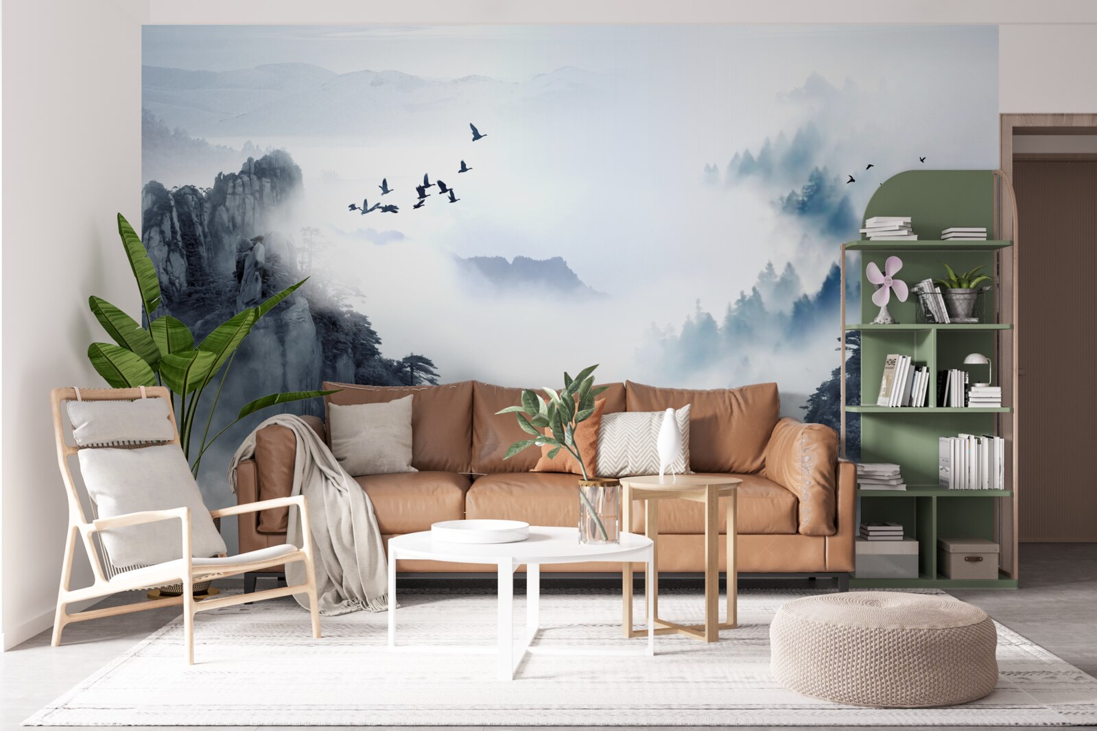 Papier peint par crainte du brouillard froid, les oiseaux prennent de la hauteur