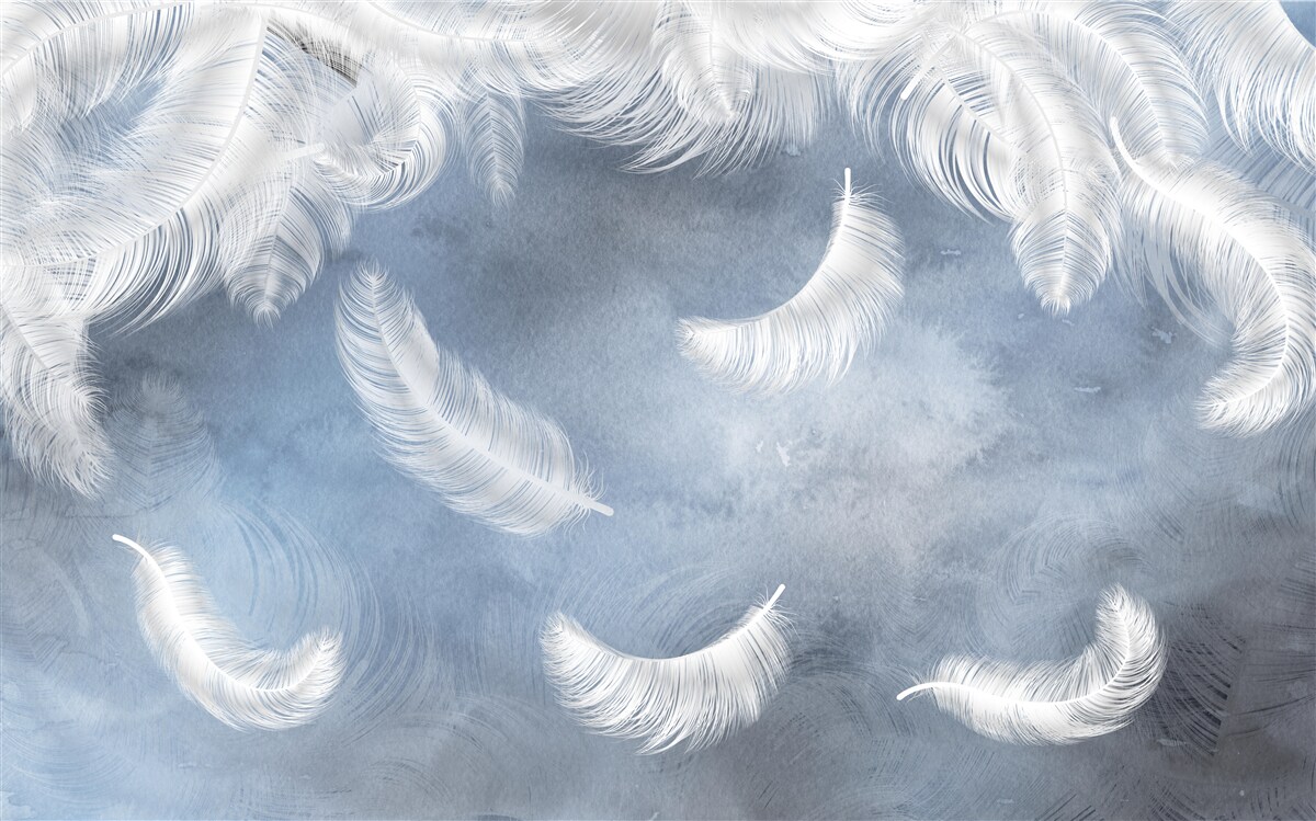 Papier peint les plumes volent blanc neige sur un ciel bleu