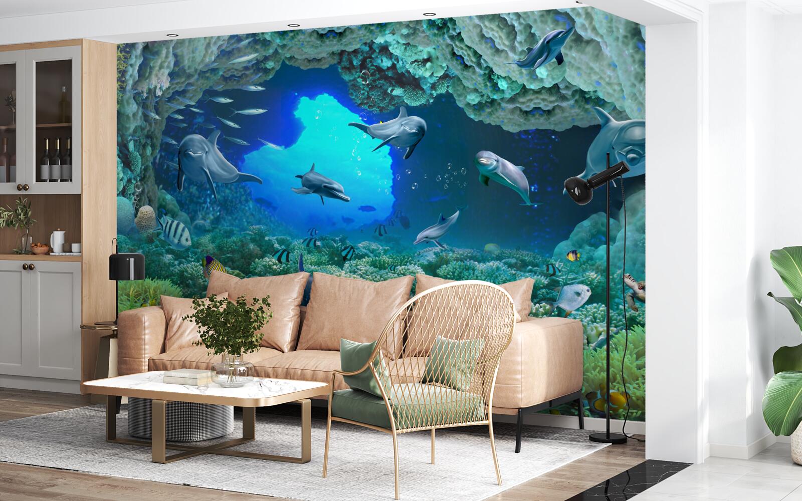 Papier peint les grottes aquatiques sont habitées par des dauphins