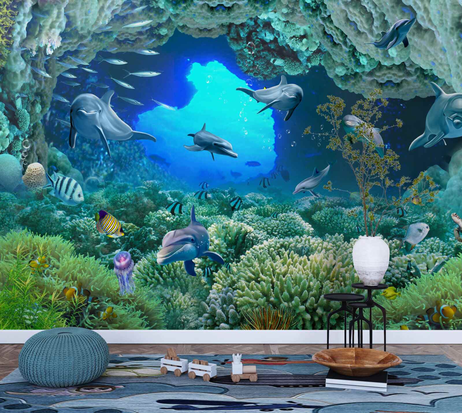 Papier peint les grottes aquatiques sont habitées par des dauphins