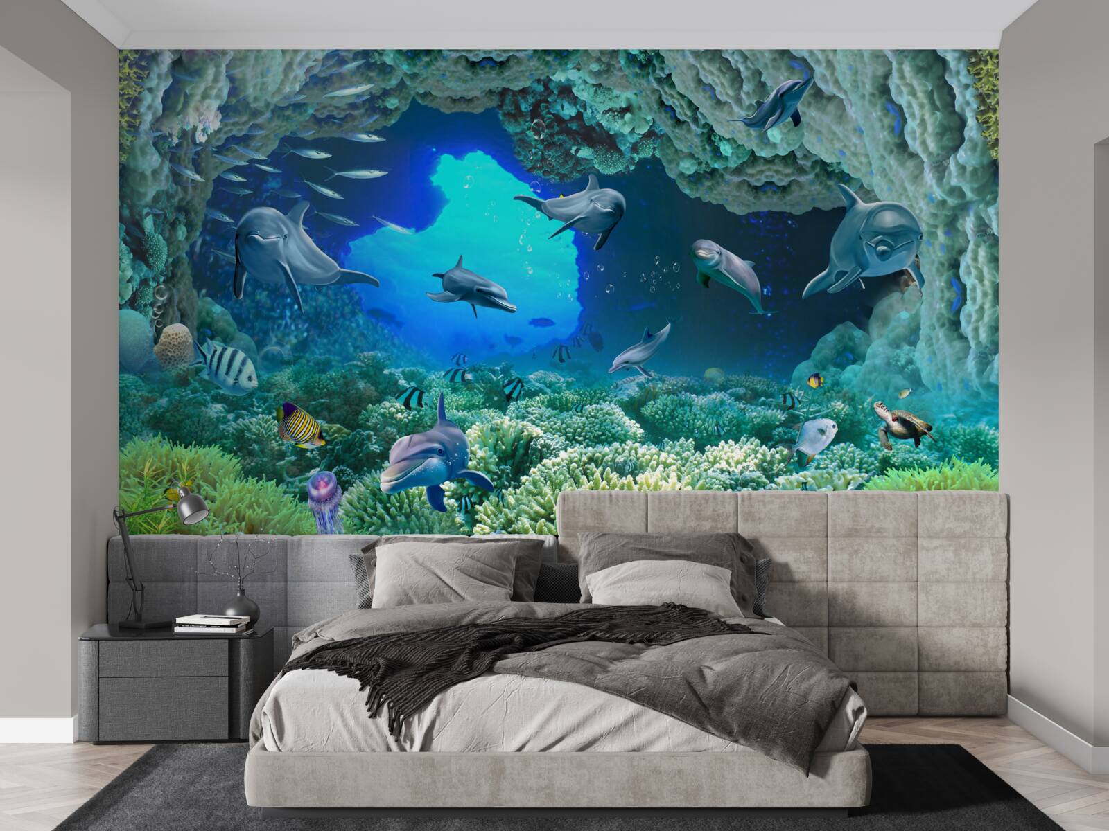 Papier peint les grottes aquatiques sont habitées par des dauphins