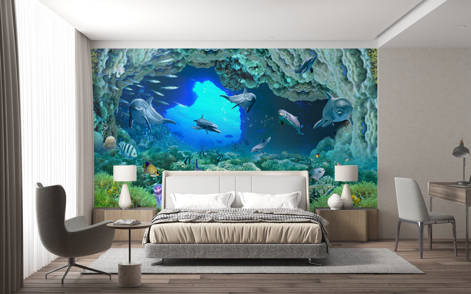 Papier peint les grottes aquatiques sont habitées par des dauphins