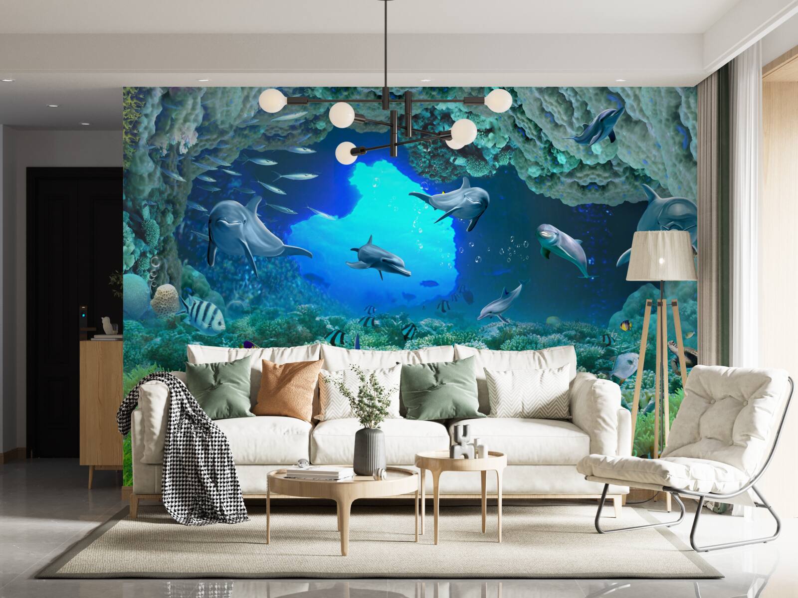 Papier peint les grottes aquatiques sont habitées par des dauphins