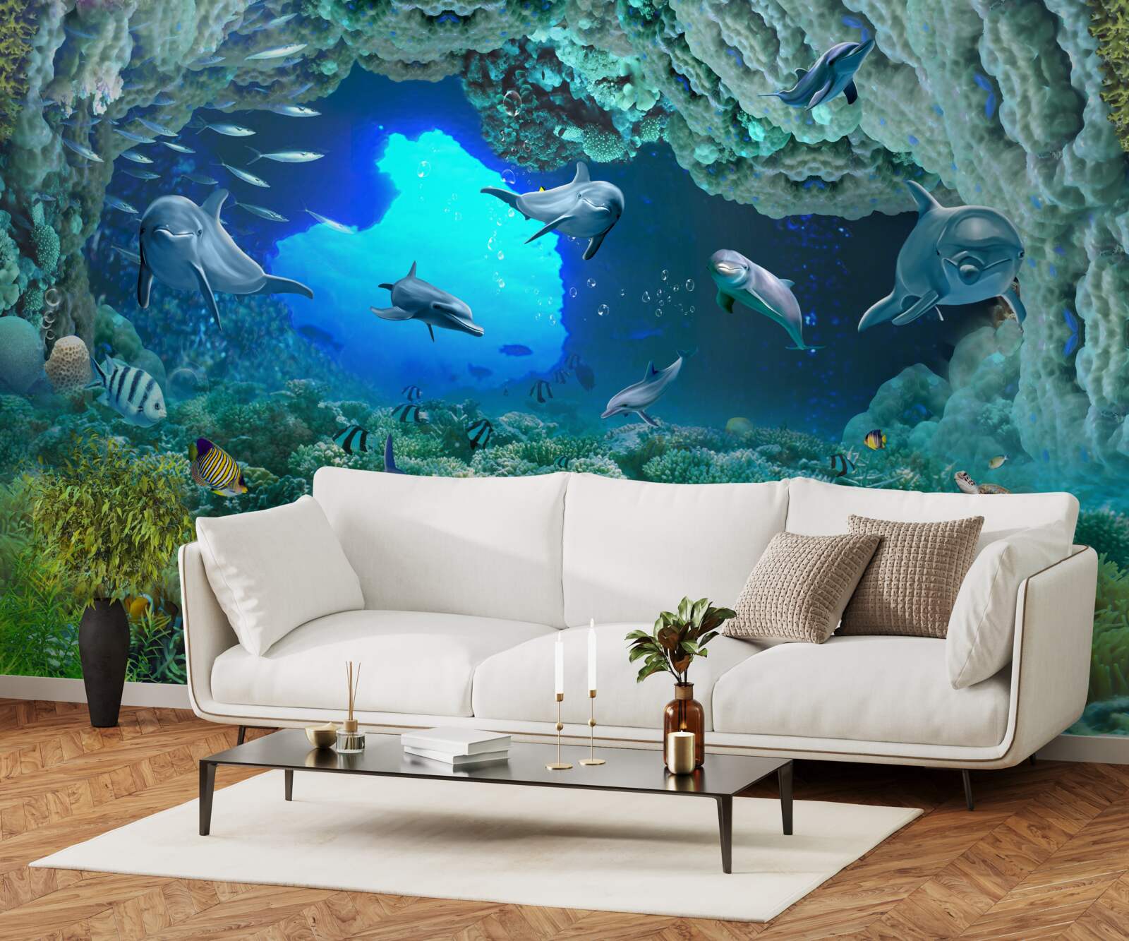 Papier peint les grottes aquatiques sont habitées par des dauphins