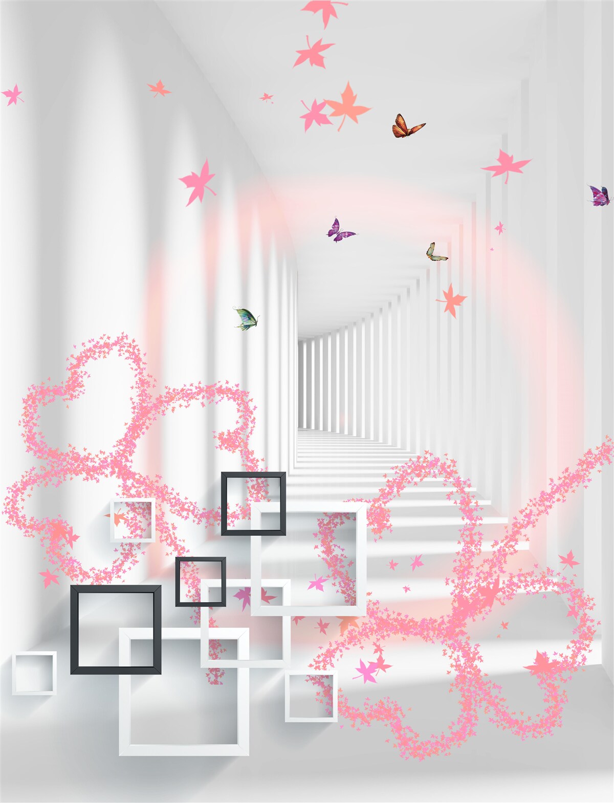 Papier peint des cœurs abstraits en forme de papillons vous accueillent dans le couloir