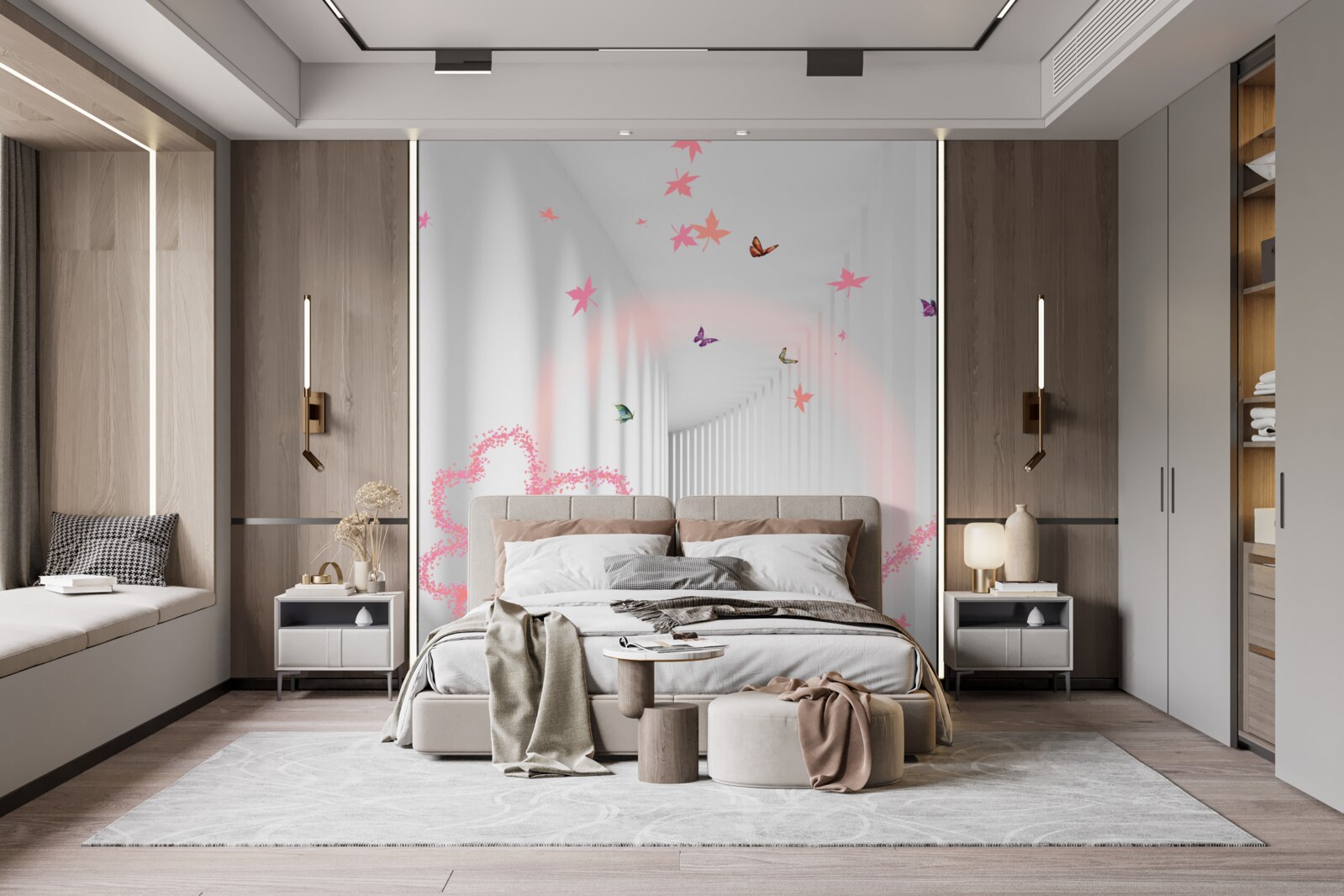 Papier peint des cœurs abstraits en forme de papillons vous accueillent dans le couloir