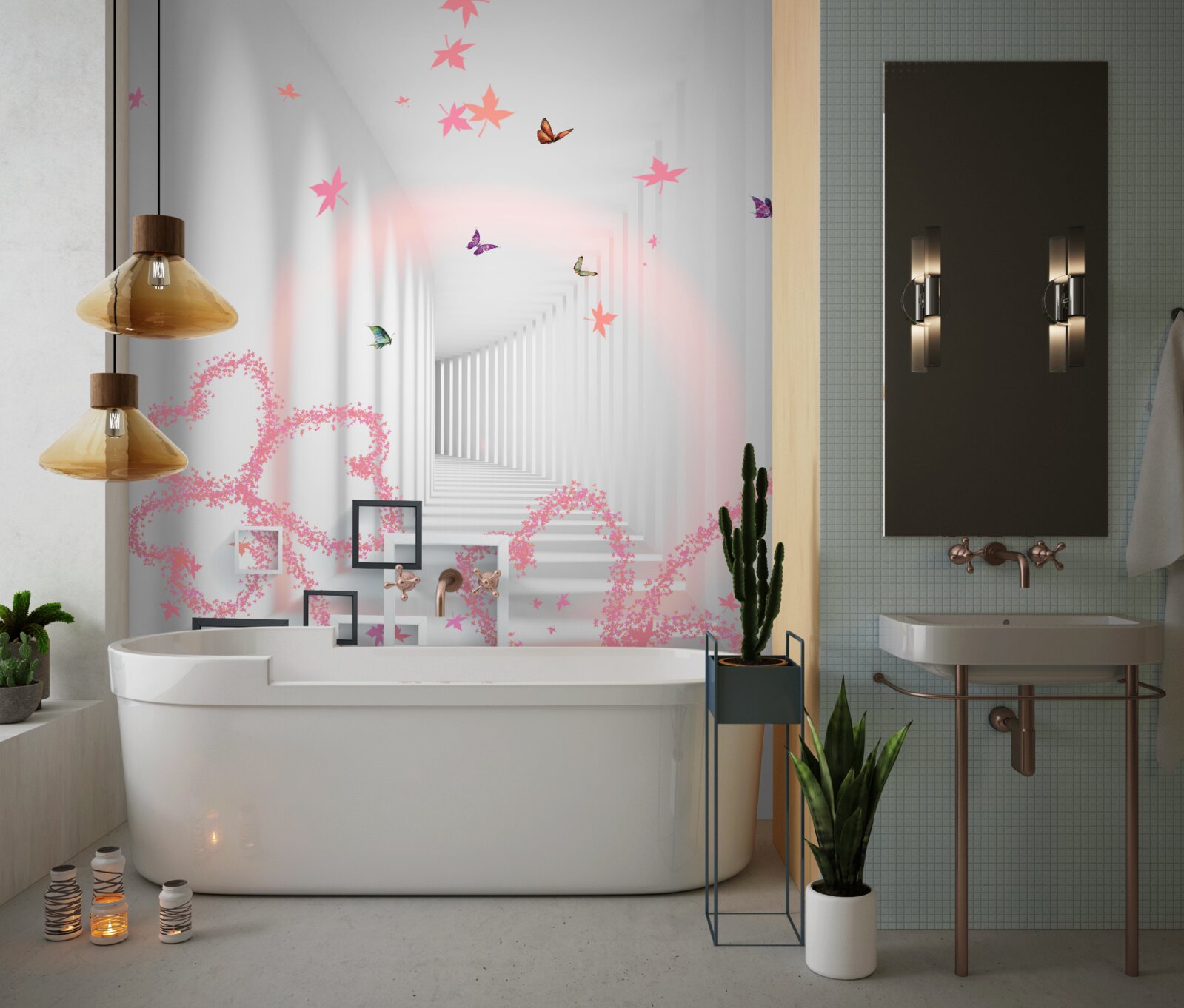 Papier peint des cœurs abstraits en forme de papillons vous accueillent dans le couloir