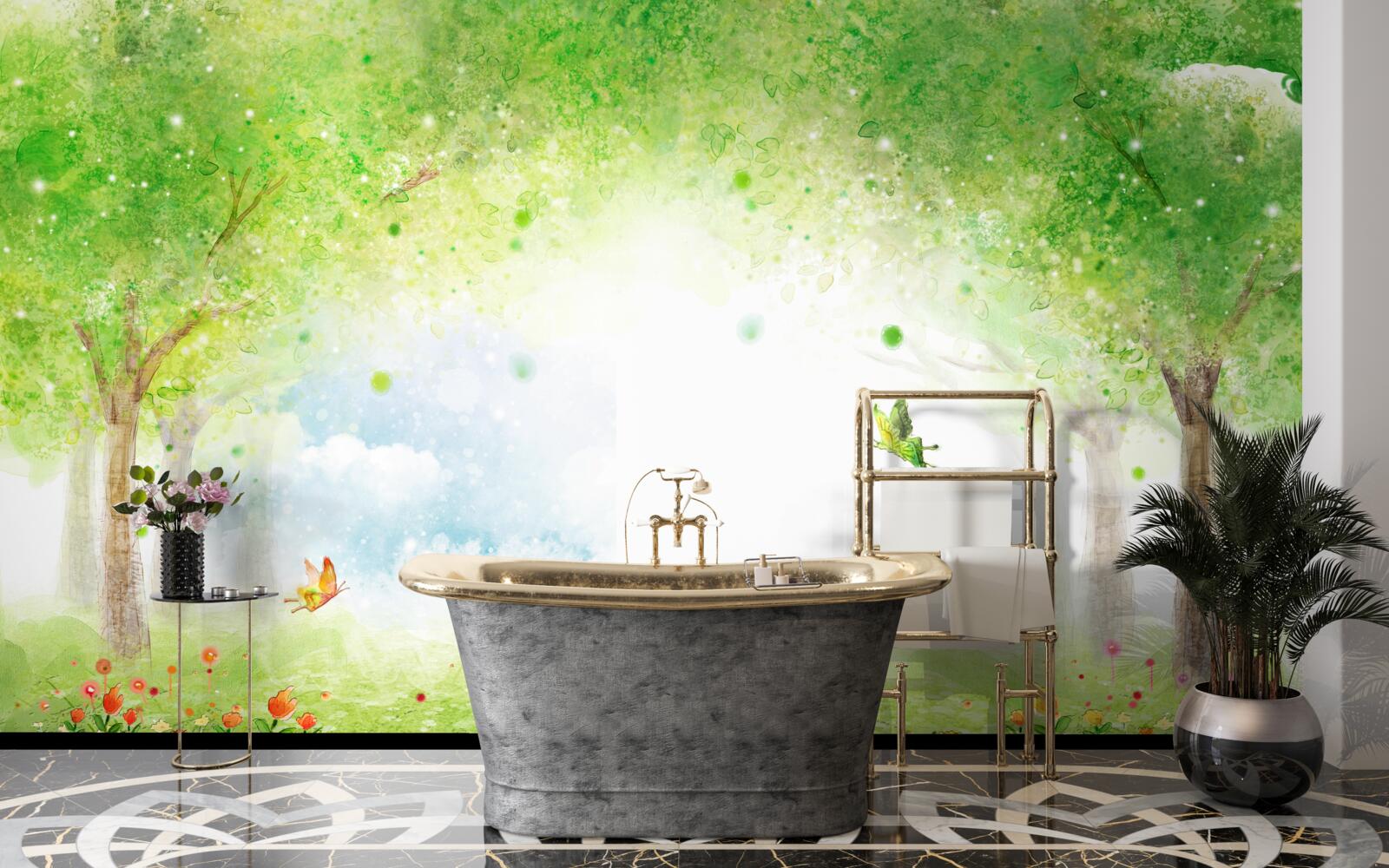 Papier peint brume intrigante dans une forêt magique