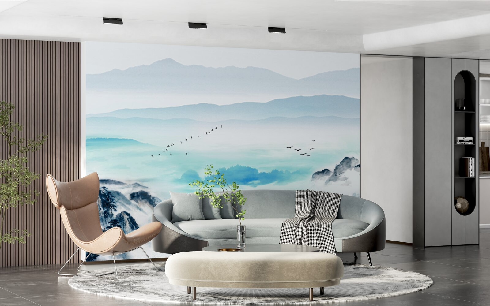 Papier peint brume sur l'eau du lac