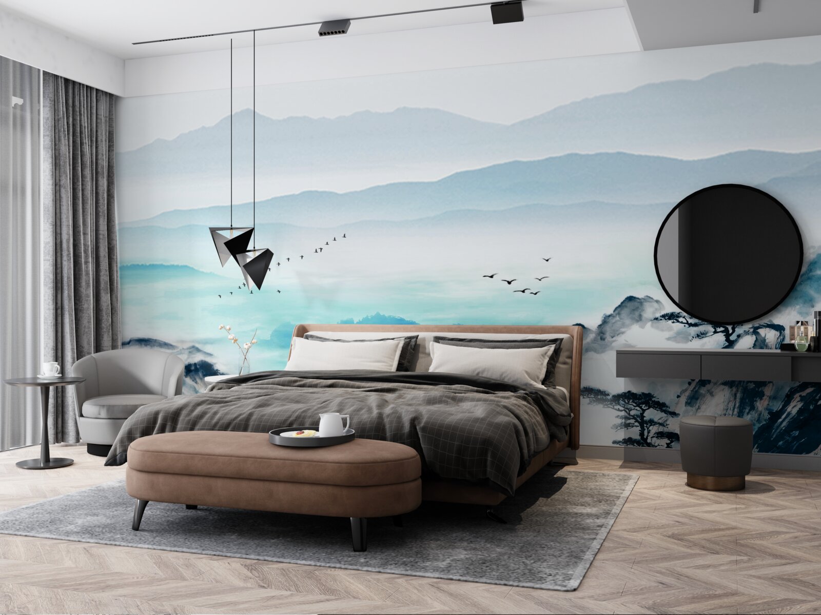 Papier peint brume sur l'eau du lac