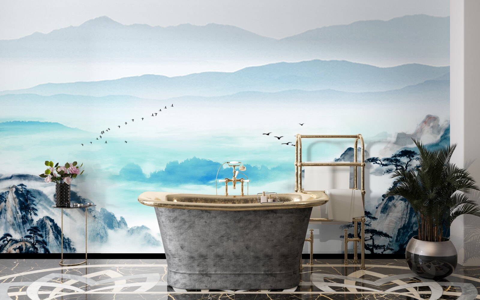 Papier peint brume sur l'eau du lac